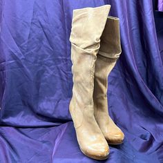 Never Worn. Material Is A Natural Worn Look, Tan Color, 4” Heel. Beige Knee-high Heeled Boots For Wide Calves, Beige Leather Knee-high Heels, Beige Suede Ankle-high Boots, Beige Knee-high Western Heeled Boots, Beige Knee-high Boots Medium Width, High Heel Boots Knee, Tan Color, Jessica Simpson, Shoes Heels Boots