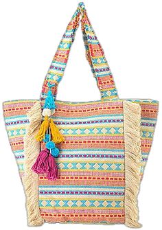 Multicolor Vacation Bags With Tassels, Casual Multicolor Bags With Tassels, Multicolor Rectangular Bag With Tassels, Multicolor Rectangular Bags With Tassels, Tote Shoulder Bag With Tassels For Shopping, Tassel Tote Shoulder Bag For Shopping, Daily Multicolor Fringe Shoulder Bag, Daily Use Multicolor Fringe Shoulder Bag, Daily Use Multicolor Bag With Fringe