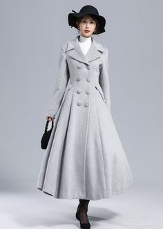 Winter Wedding Coat, Winter Wool Dress, White Wool Coat, Fit And Flare Coat, Gray Wool Coat, Princess Coat, Winter Outwear, Fitted Coat, Wool Coat Women