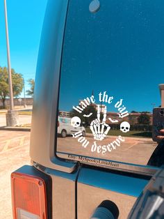 there is a sticker on the back of a truck that says save the skeleton