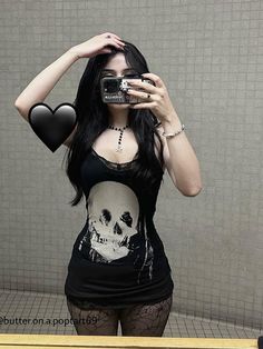 color: Black, size: L Grunge Rave Outfits, Rave Outfits Black, Black Cami Dress, Dress Grunge, Goth Core, Fashion Goth, Streetwear Dress, Skull Dress, Women Streetwear