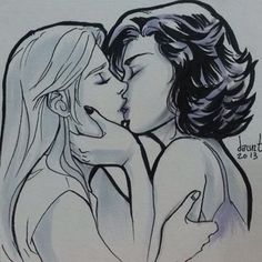 a drawing of two women kissing each other with the caption that says, i love you