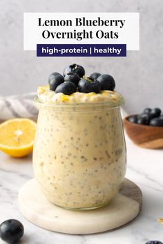 lemon blueberry overnight oats in a mason jar