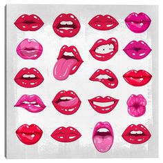 a bunch of red and pink lips on a white background