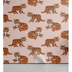 a wallpaper with an orange tiger pattern on it's face and the background is pink