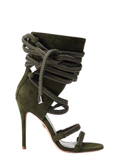 COSIMA ARMY GREEN SUEDE SANDALS Green Heels Outfit, Summer High Heels Sandals, Green Ankle Boots, Rope Sandals, Green Heels, Exclusive Shoes, Hailey Baldwin, Green Suede, Suede Sandals