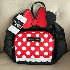 Perfect For You Or For A Little Minnie Mouse Fan. Disney Bags, Mini Bags, Mini Backpack, Mini Bag, Disneyland, Black Red, Minnie Mouse, Bath And Body, Black And Red