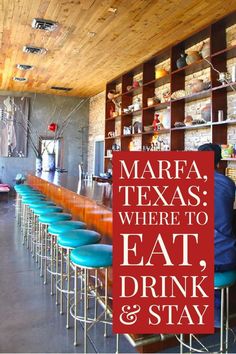 there is a sign that says marfa texas where to eat, drink and stay