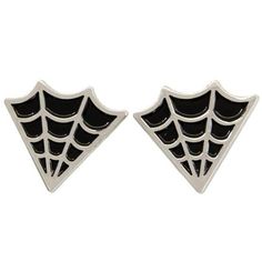 This incredibly cute set of two enamel pins is designed to fit on collar points. Soft enamel, made with silver colored metal and black fill. The artist's signature (Ectogasm) is stamped on the back. This unique accessory adds a hint of spooky style to any outfit. Features a pair of spiderwebs shaped to fit collar points. Each pin measures approx. 1" x 1.16". Felted Wool Acorns, Spooky Style, Punk Accessories, Resin Bracelet, Collar Pins, Resin Ring, Soft Enamel, Halloween Fashion, Halloween Jewelry