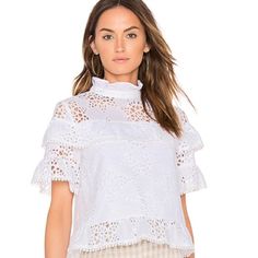 This Is A Beautiful J.O.A. Los Angeles Eyelet Top. Nwt Chic White Lace Top For Day Out, Feminine White Top For Brunch, Feminine White Tops For Brunch, Eyelet Top, Color White, Angeles, Womens Tops, Women Shopping, White