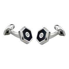 DEAKIN & FRANCIS, Piccadilly Arcade, London Every gentleman should own a classic pair of diamond set cufflinks. These sterling silver, hexagonal cufflinks with contemporary black onyx inlay and diamond centres add the finishing touch to outfits for grooms or are a perfect gift for Godsons. The look can be completed with the full dress stud set. Skull Cufflinks, Sapphire Eyes, Godson Gifts, Watch Cufflinks, Diamond Eyes, Vintage Cufflinks, Stud Set, Silver Cufflinks, Skull Design