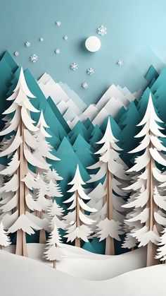 Winter fir tree forest covered with snow in paper cut style stock image Winter Firs, New Year Background, Ice Bath, Vector Christmas, New Years Background, Fir Tree, Tree Forest, Christmas Vectors, Styled Stock