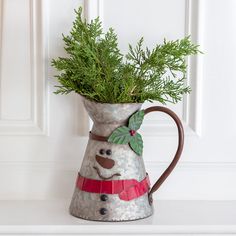 Snowman Tall Metal Pitcher - D&J Farmhouse Collections Metal Pitcher, Pitcher Decor, Christmas Tabletop Decor, Christmas Tabletop, Holiday Snowmen, Frosty The Snowmen, Cute Snowman, Country Christmas, Farmhouse Christmas