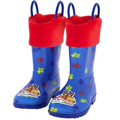 children's paw patrol rain boots with red linings and blue rubber outse