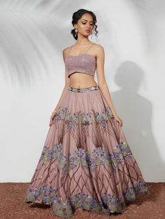 Latest Sangeet Lehengas from Best Sangeet Sandhya Lehenga Manufacturer in Surat to Dazzle the Night Nude Prom Dresses, Ruffle Dupatta, Lehenga Crop Top, Beads Embroidery, Pink Lehenga, Embroidered Lehenga, Crop Top Set, Fancy Dresses Long