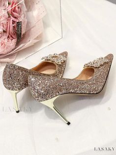 Lasaky - Elegant Bridal Pumps with Sequins, Pointed Toe, Rhinestones, and High Heels for Weddings White Bridal Sandals, Fall Toes, Bridal Pumps, Pointed Shoes, Ivory Wedding Shoes, Wedding Pumps, Rhinestone High Heels, White High Heels, White Wedding Shoes