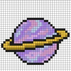 an image of a pixellated object in the shape of saturn, with yellow and purple stripes