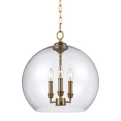 an orb light fixture with three lights hanging from the ceiling