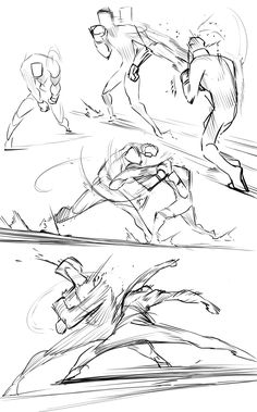 some sketches of people running and jumping in the air