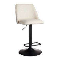 a black and white bar stool with an upholstered seat on a white background