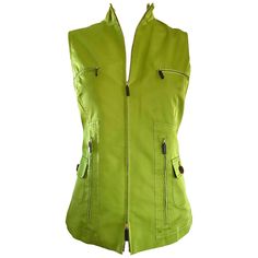 Chic mid 1990s never worn CAROLINA HERRERA Size 8 lime green cargo vest! Wonderful tailored fit, with four buttoned pockets on the front. Luxurious silk (55%) and cotton (45%) makes for the perfect weight. Zipper up the front. Great alone or layered. Comes with two extra buttons. In great condition. Made in Italy Marked Size US 8 Measurements: 36-38 inch bust 30 inch waist Gilet Cargo, Green Cargo Vest, Vintage Vests, 90s Vest, Chiffon Jacket, Silk Vest, Cargo Vest, Verde Lima, Beaded Jacket