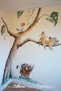 the mural on the wall is painted with animals