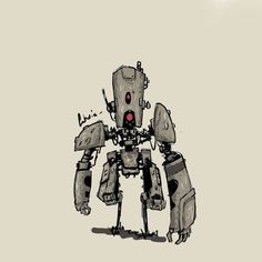 a drawing of a robot with red eyes