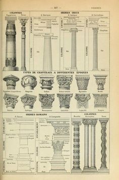 an old book with different types of columns and designs on it's pages, including the top one in black