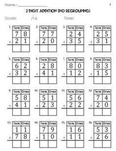 two digit addition and regroup worksheet for numbers 1 - 10 with pictures