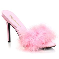 Fabulicious CLASSIQUE-01F Baby Pink Marabou Slipper Crotch Boots, Catty Noir, Pleaser Shoes, Cute Slippers, High Heel Mules, Light Up Shoes, Fur Shoes, Haken Baby, Corsets And Bustiers