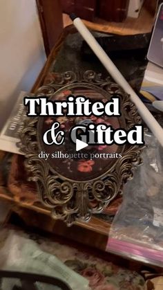 there is a wooden box with stuff on it and the words thrifted & gifted above it