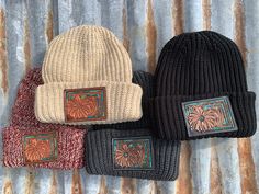 The Daisy Handtooled Leather Patch Beanie, Oversized in Turquoise and Southwest Border The Rodeo Rose Fall Wool Hat Bands For Rodeo, Rodeo Hat With Leather Patch And Adjustable Fit, Leather Burning, Rodeo Hat With Adjustable Leather Patch, Tooled Hat Patch, Leather Patch Beanie, Beanie Leather Patch, Boot Wallet, Daisy Patches