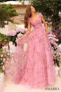 Floral Ballgown, Sabrina Neckline, Cap Sleeve Prom Dress, Backless Gown, Long Evening Gowns, Floral Print Shorts, Long Prom Dress, Prom Gown, Formal Gowns