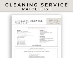 the cleaning service price list is shown