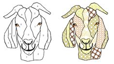 two goats are shown with numbers on their faces and the same animal is drawn in different colors