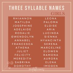 the three sylabe names for girls