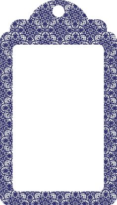 a blue and white frame with an ornate pattern on the edges, in front of a white background