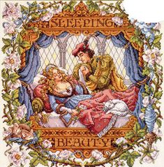 a cross stitch pattern with an image of a man and woman in bed