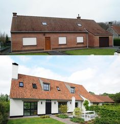 before and after shots of a house with tiled roof