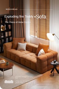 a living room scene with focus on the sofa