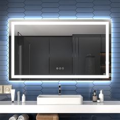 Apex 60 W x 36 H LED Heated Bathroom Mirror,Anti Fog,Dimmable,Dual Lighting Mode,Tempered Glass Image 1 Heated Bathroom Mirror, Lit Mirror, Large Bathroom Mirrors, Floating Bathroom Vanities, Bathroom Mirror Lights, Bathroom Remodel Designs, Led Strip Lights, Led Mirror Bathroom, Chic Bathrooms