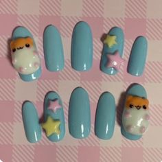 Simple Kawaii Nails, Cutecore Nails, Mlp Nails, Cute Press On Nails, Retro Nails, Punk Nails, Pretty Gel Nails