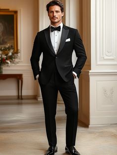 Classic and timeless in black. Visit our website to find your perfect suit.   #SuitCentury #menssuitstyle #mensfashion #menssuits #mensstyle #suitstyle #suits #menstyle #suitup #menswear #suitandtie #men #dapperfashion #style #suitsformen #mensfashionblog #suited Black Suit Black Tie Wedding, Black Suit Wedding Groom, Black Suits Wedding, Mens Suit Style, Graduation Suits, James Bond Style, Light Blue Suit, Black Suit Men, Light Grey Suits