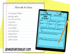 a clipboard with words to use on it and a notepad next to it