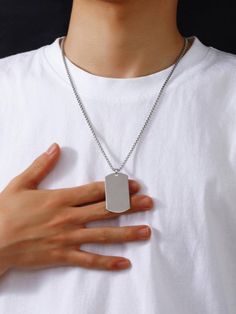 1pc Fashion Stainless Steel Geometric Pendant Necklace For Men For Daily Decoration, For Jewelry Gift And Party Silver Minimalist   Stainless Steel     Men Fashion Jewelry, size features are:Bust: ,Length: ,Sleeve Length: Geometric Pendant Necklace, Mens Fashion Jewelry, Mens Jewelry Necklace, Mens Pendant, Necklace For Men, Geometric Pendant, Stainless Steel Pendant, Pendant Silver, Black Square