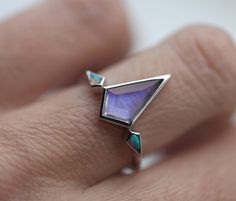 Modern Sterling Silver Opal Ring For Wedding, Modern Diamond-shaped Jewelry For Wedding, Modern Diamond-shaped Wedding Jewelry, Modern Opal Wedding Ring, Modern Moonstone Wedding Ring, Modern Sterling Silver Moonstone Wedding Ring, Moonstone Engagement Ring Set, Delicate Engagement Ring, Pepper Diamond Ring