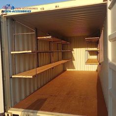 an empty storage container with shelves in it