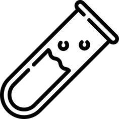 a black and white line drawing of a test tube with smiley faces on the side