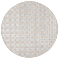 a round rug with blue and white squares on the bottom, in front of a white background