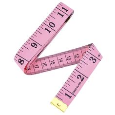 a pink measuring tape with a yellow handle